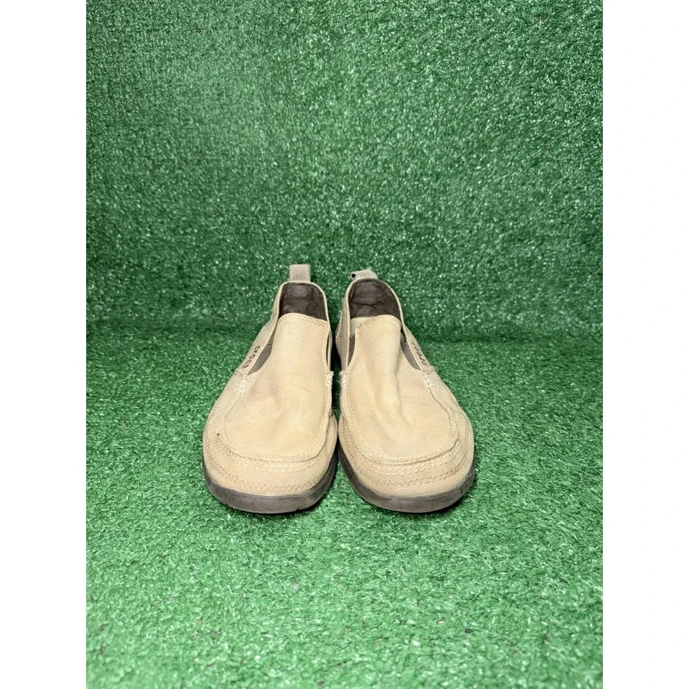 CROCS WALU Men's Size 9 Canvas Slip-On Boat Shoes Loafers Tan Khaki Brown